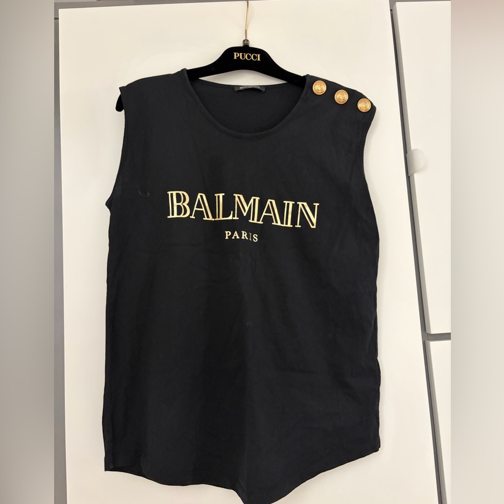 Balmain Black Top with Gold Accents